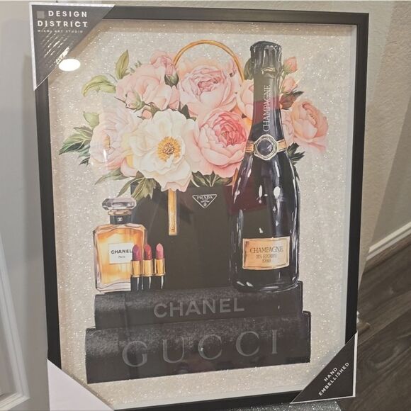 Design District Chanel Gucci Glam Fashion Hand Embellished Framed Wall Decor - Picture 3 of 5